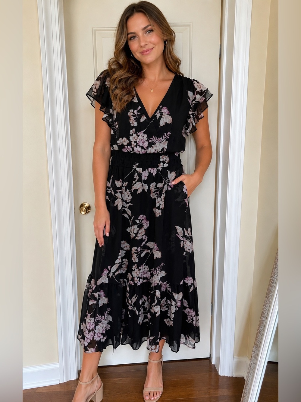 Joie Black Floral Maxi Dress NWT Size Medium